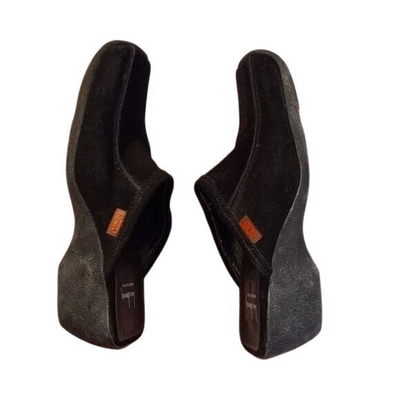 Salto cunha baixo Luichiny tamanho 40 EUA 9 - 9.5 feminino camurça preta slip-on mules - Imagem 3 de 4