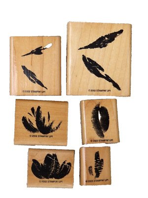 lot 6 Stampin' Up Rubber Stamps Wood Backed Random Texture Symbol Nature Whimsy