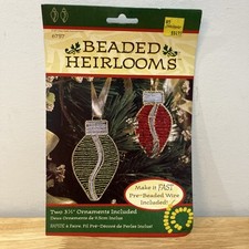 Fibre-Craft Vtg RED GREEN BEADED BRAID BEAUTY Sequin Bead Christmas Ornament Kit