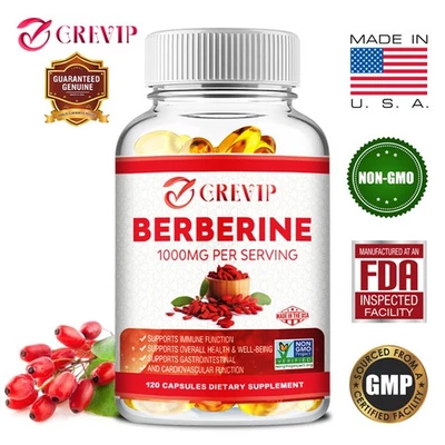 GREVIP Berberine 1000mg -Lower Blood Sugar & Cholesterol, Heart & Cardiovascular Health