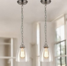 2-Pack Pendant Lights Kitchen Island, 7 Hanging Light with Clear Glass