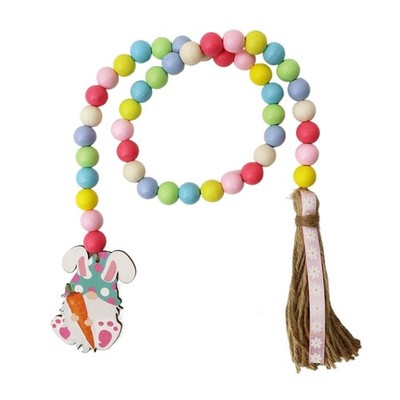 Spring Wooden Beads Garland with Tassels Easter Bunny Tag Farmhouse Rustic Decor