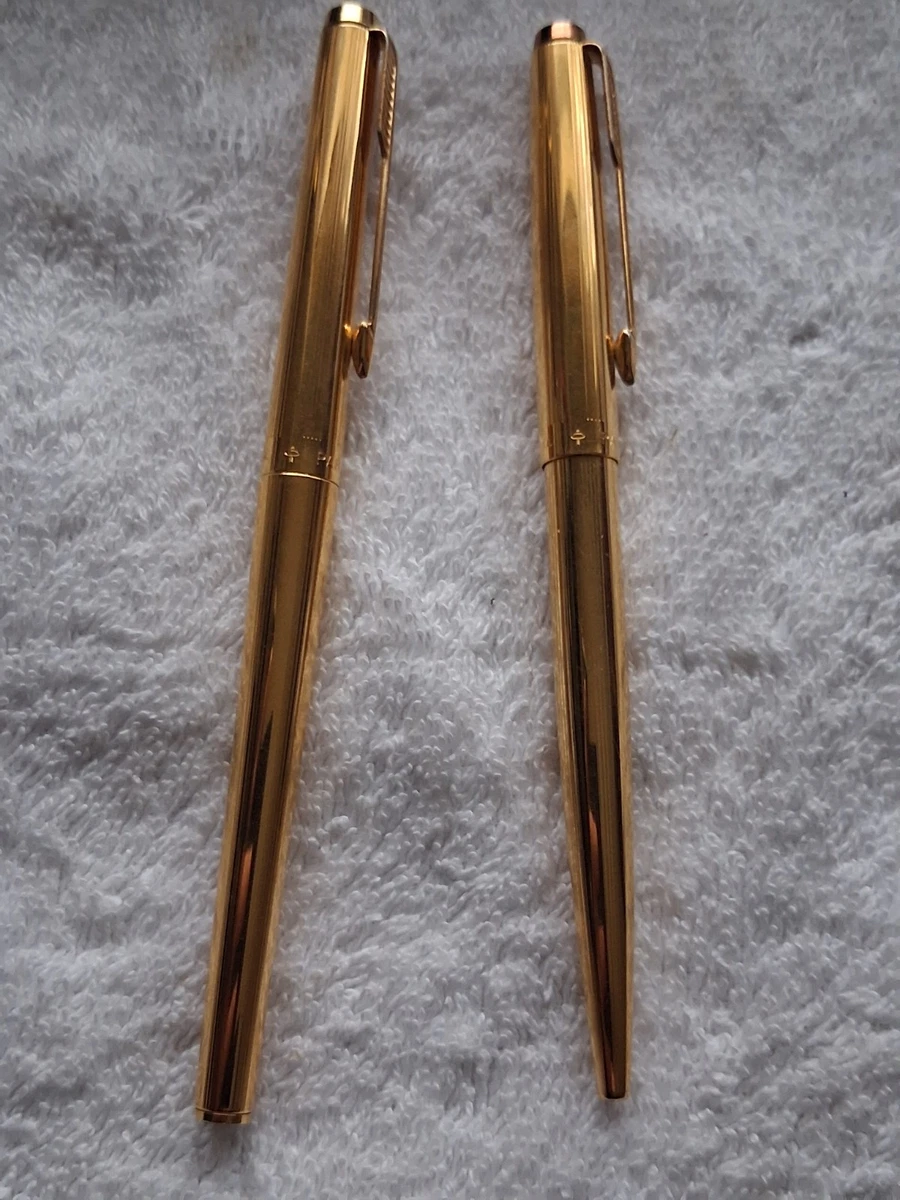 Vintage Parker 180 Milleraies 22k GP pen set Fountain and ballpoint 2 x 14k nibs