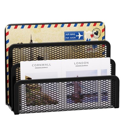 Black 3-Slot Mesh Metal Mail Organizer, Desk, Letter Holder, Countertop, Docs