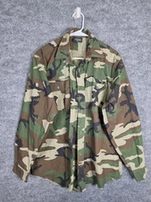 Mil-Tec Shirt Mens Large Woodland Camo Ripstop Button Down 100% Cotton Military