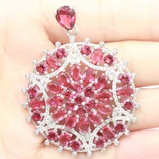 Gorgeous Long Big Pink Tourmaline CZ Women Engagement Silver Pendant