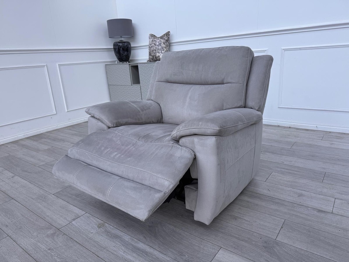 Furniture Village Touch Grey Fabric Power Recliner Armchair