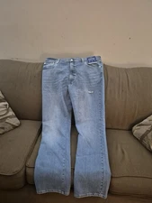 Arizona Jeans Men's 42/34 Tall Blue Cotton Denim Bootcut  Distressed 