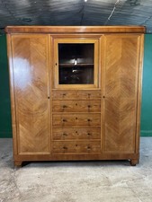 ART DECO 1930s WALNUT TRIPLE WARDROBE WITH CENTRAL CHEST OF DRAWERS 