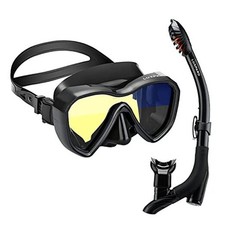 Snorkel Set, Anti-Fog Panoramic View Snorkel Mask and Anti-Leak Dry black