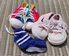 Nike Baby Shoes Size 3 And Size One Multicolored Sneakers WITH Bonus Socks.