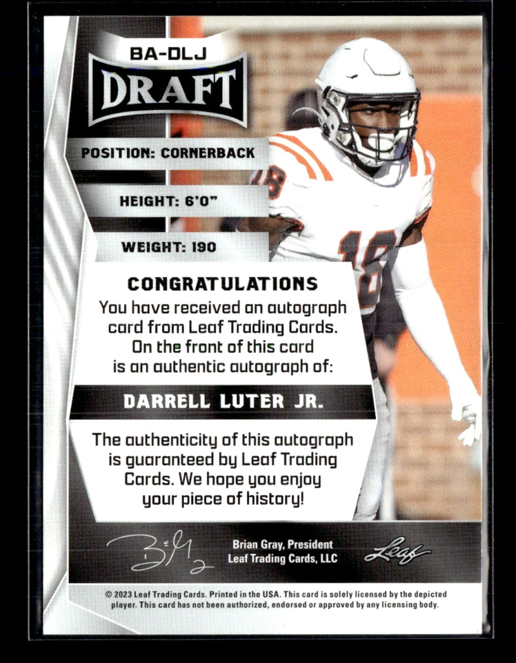 Darrell Luter Jr 2023 Leaf Draft Red Auto - Image 2 of 2