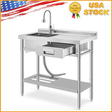Stainless Steel Freestanding Single Bowl Laundry Sink with Workbench Drawers US