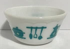 Vintage Hazel Atlas Kitchen Aids Turquoise Mixing Bowl Milk Glass 6" Scalloped