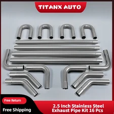 2.5" OD Stainless Mandrel Bend Exhaust Tubing Kit 16PCS T304 Steel Straight Pipe