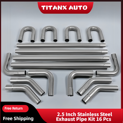 #ad 2.5quot; OD Stainless Mandrel Bend Exhaust Tubing Kit 16PCS T304 Steel Straight Pipe $144.99