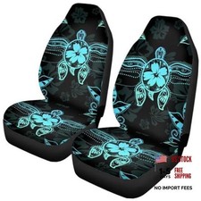 Blue Hibiscus Floral Turtle Car Front Seat Cover - Breathable