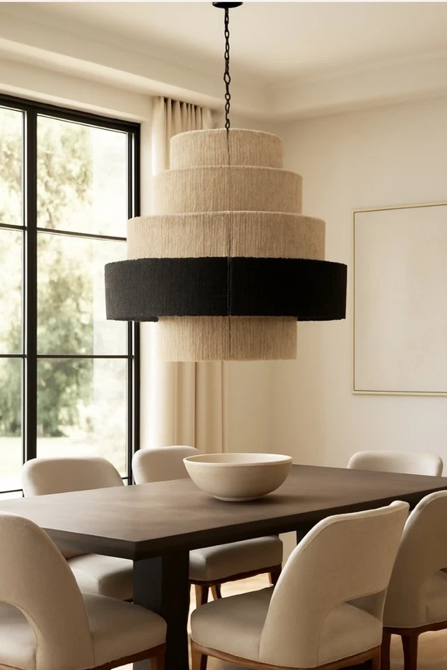 5 Tier Large Rattan Chandelier Light Pendant Woven Jute Modern Natural/Brown - Image 2 of 4