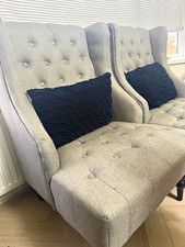 Pair Grey Upholstered Button Tufted Wingback Accent Chairs Set of 2