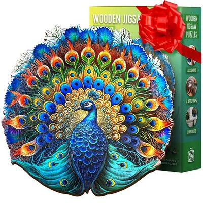 ESC WELT Holzpuzzle Pfau 200 Teile - Anspruchsvolles Denkspiel für Kinder & Erwa