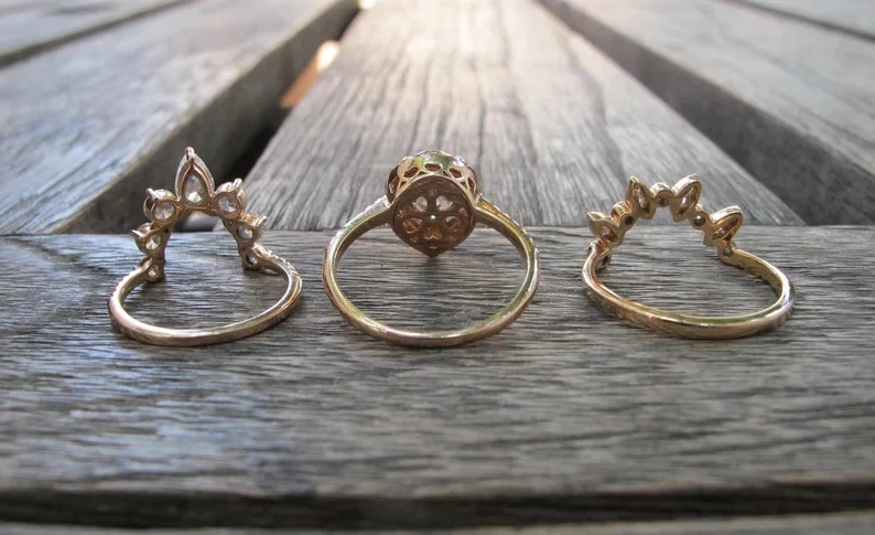 Rose Gold Plated 925 Silver Pear Cut Ruby Vintage Engagement 3Pcs Ring Set - Image 4 of 4