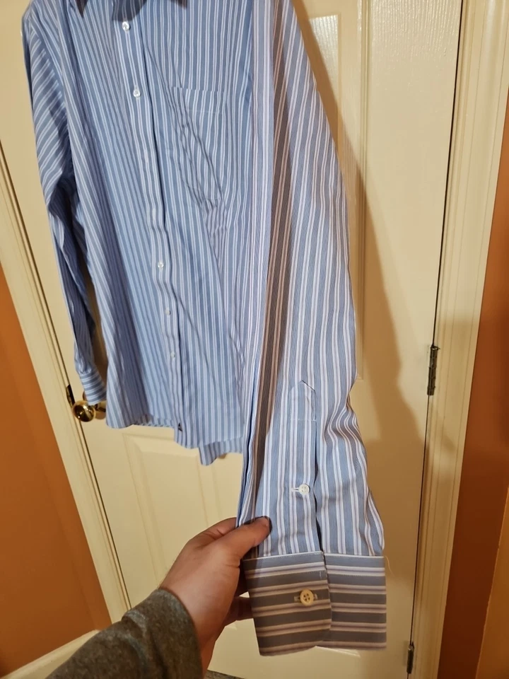 Hombres Azul y Púrpura Rayas Nordstrom Ajuste Tradicional Ls Abotonado Talla 16 1/2 Foto 3 de 4