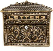 Ornate Black & Gold Floral Scroll Wall Mount Mailbox Metal Letter Decorative Box