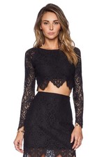 FOR LOVE  LEMONS Black Midnight Crop Top  Skirt in Set Floral Lace Medium