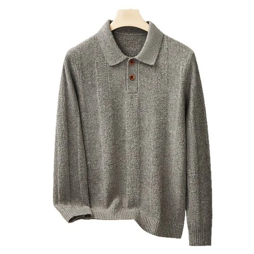 Men's button-down long-sleeved knit shirt - product listing photo
