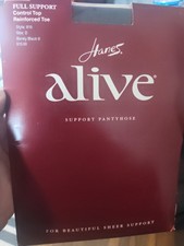 New HANES ALIVE Full Support control top Pantyhose 810 D Barely Black reinf.toe
