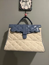 My Flat in London 48 Charles ST.Satchel Blue  Quilted  Canvas Handbag Purse Bag