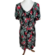 Naif Tropical Smocked Fit and Flare Flutter Sleeve Lightweight Dress Size L