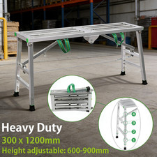 1200mm Adjustable Work Platform Hop Up Step Ladder Folding Stool Bench HeavyDuty
