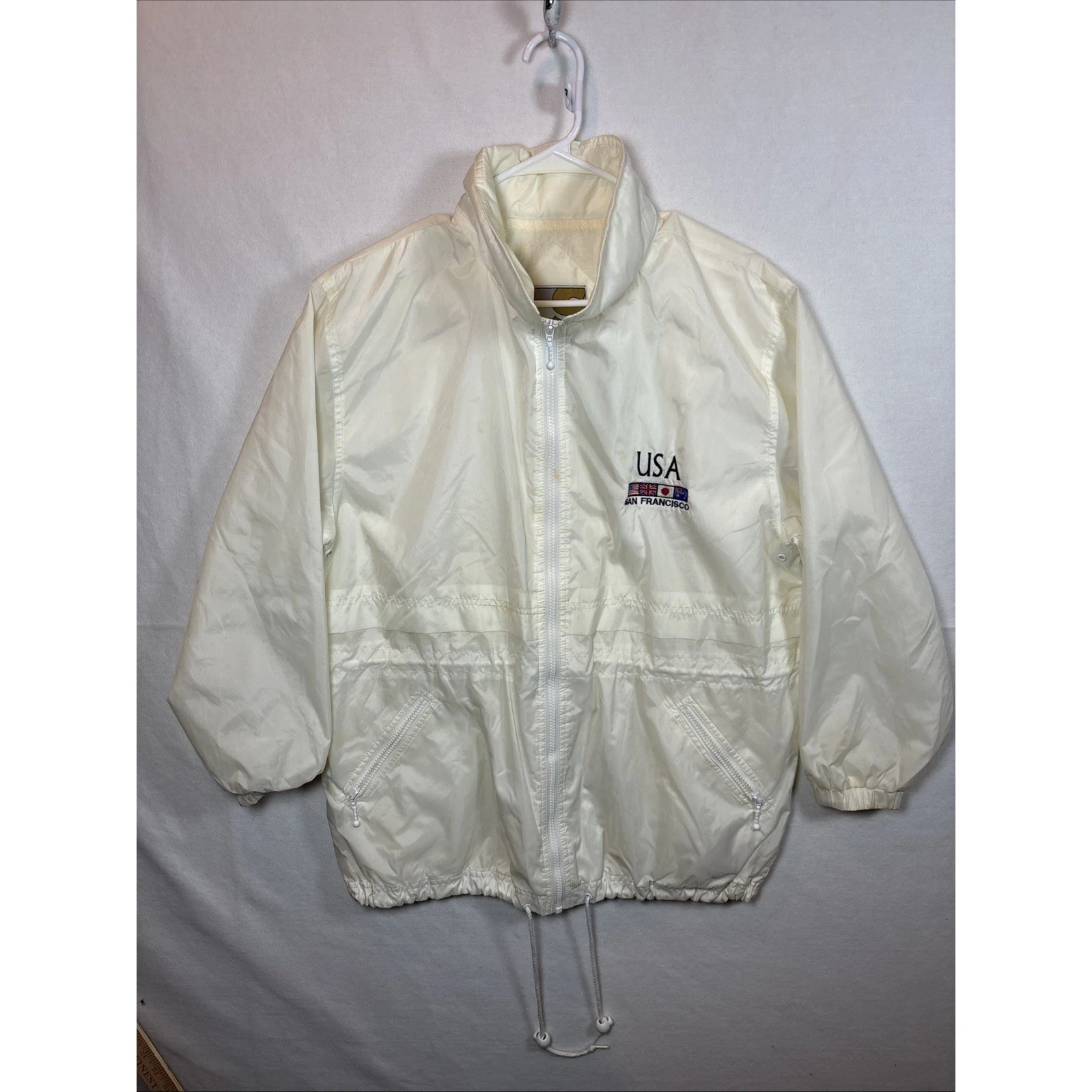 Currentseen USA San Francisco Windbreaker M/M Cream White Zip Up Lightweight