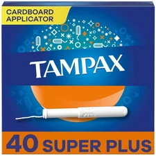 Tampax Cardboard Tampons for Women Super Plus Absorbency, Anti-Slip Grip, Lea...