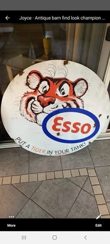 Vintage style-barn Find look Esso Tiger Sales Service  Gas Pump Plate Sign
