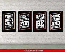 Set of 4 Inspirational Quote Banners - Large Wall Art for Home Gym or Office