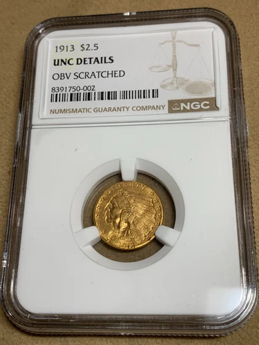 1913 $2.5 Gold Indian Quarter Eagle NGC UNC Details Scratched