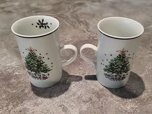 2x Vintage Salem Christmas Eve Porcelain Fine China Tall Mugs