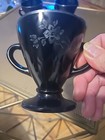 Hazel Atlas Black Silver Flower Overlay Creamer 2 Open Sugar Set Estate JJ#104 — photo 8