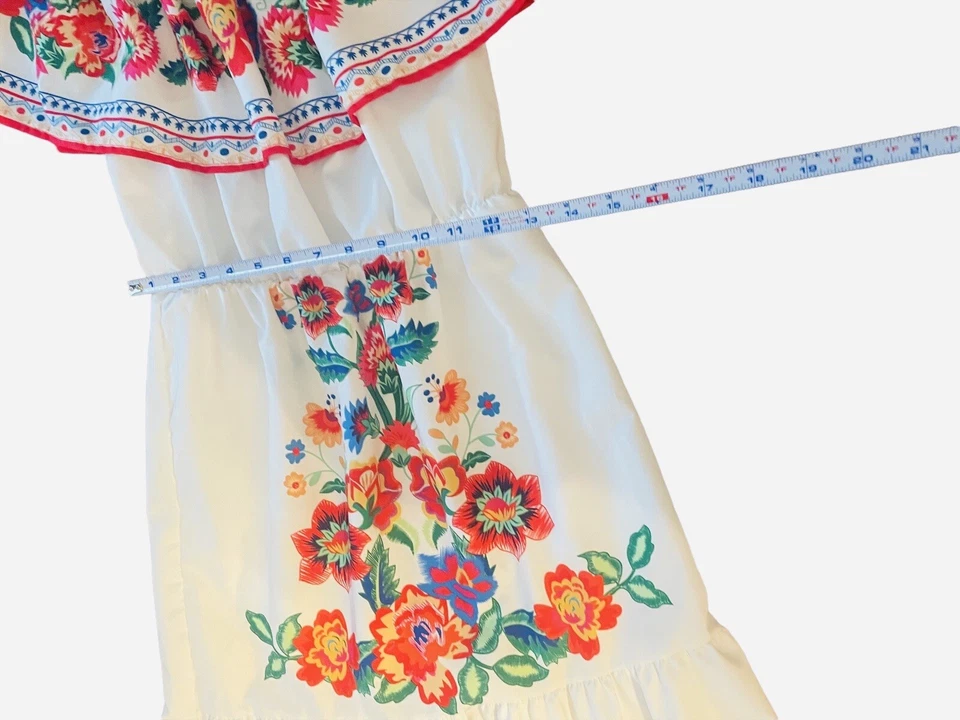 Maxi Vestido Blanca Boho Cinturón Floral Fiesta Cinco de Mayo Encanto Disfraz A15 Foto 3 de 4