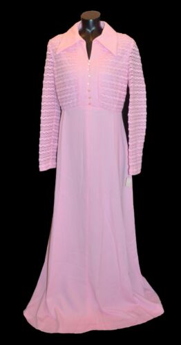 Montgomery Ward Vintage 70s 80s Pink Collared Maxi House Dress size 16 NWT - Picture 1 of 3