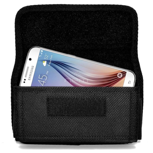 Für iPhone 16 Pro Max + Schwarz Horizontal Nylon Canvas Tasche Holster Etui Hülle - Bild 5 von 7