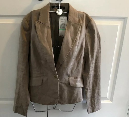 Giacca di lino leggera donna Kenneth Cole marrone/crema taglia 8 - Foto 2 di 10