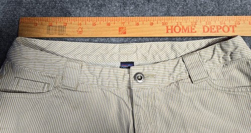 Patagonia Railroad Stripe Organic Cotton Shorts Women's Size 8 Tan & White - Picture 4 of 7