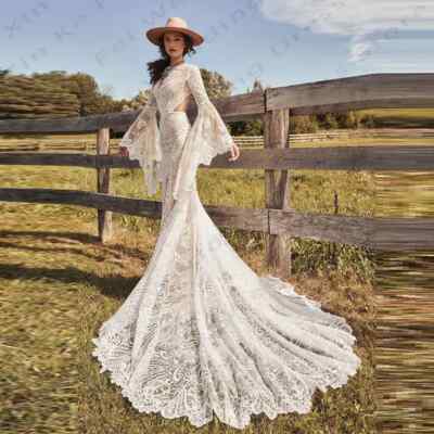 Sexey Bridal Dresses Lace High Neck Backless Mermaid Wedding Gowns Lace Applique | eBay Sexey Bridal Dresses Lace High Neck Backless Mermaid Wedding Gowns Lace Applique | eBay