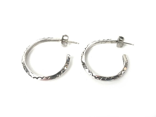 Southwestern Stamped Half Hoop Sterling Silver Earrings Pre-Owned Estate Jewelry