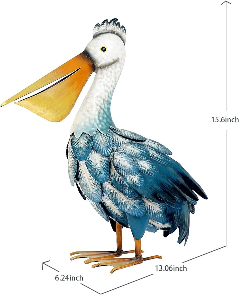 Estatua de pelícano océano costero metal pájaro escultura exterior porche estanque decoración Foto 2 de 4