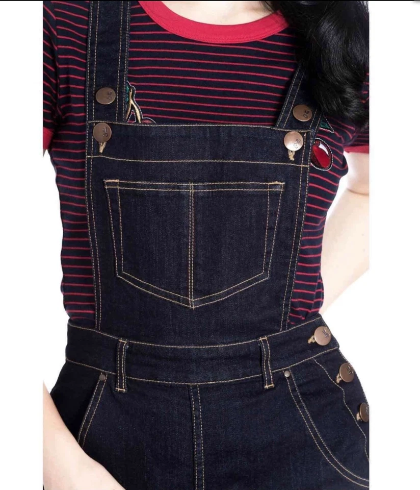 Hell Bunny Elly Puede 40s 50s Azul Marino Peto Vaquero - Imagen 3 de 4