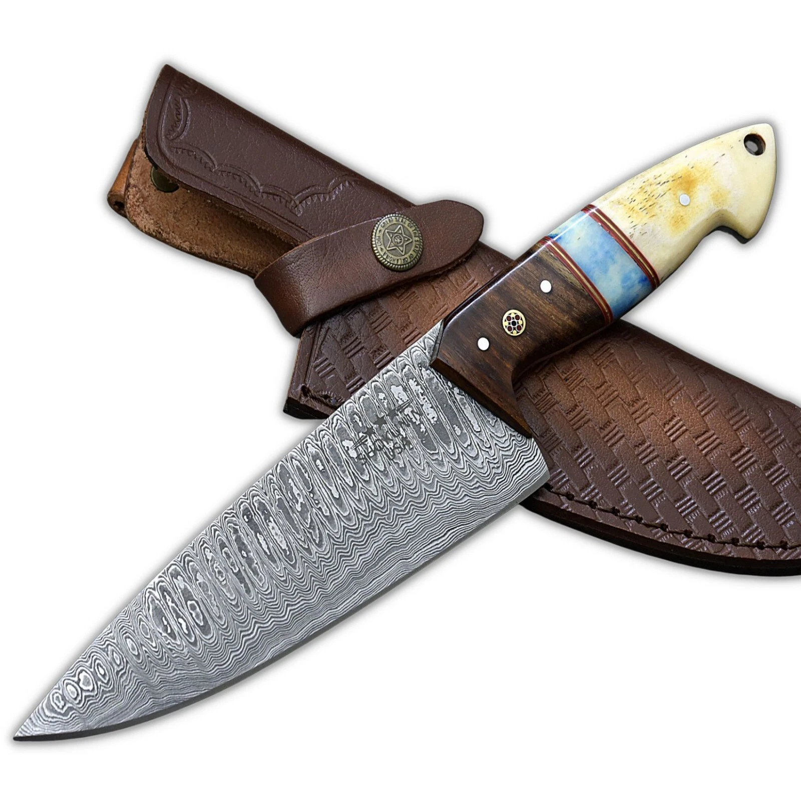 SHOKUNIN USA Handmade Damascus Steel Pro Chef Knife 10.5" Fixed Blade + Sheath